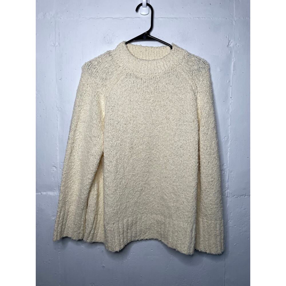 St. John Luxury Chunky Boucle Linen-Blend Cream Mock Neck Sweater Size Medium